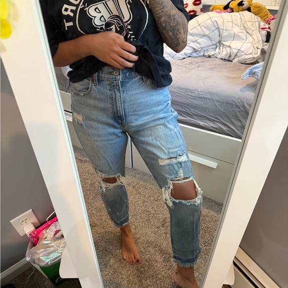 Abercrombie & Fitch Ripped Blue Boyfriend Jeans - Picture 1 of 3
